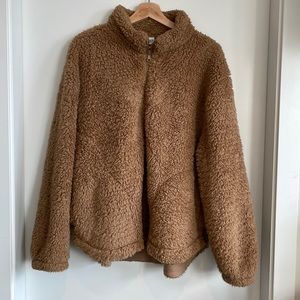 Cozy Women's Teddy Fleece Zip-Up Jacket - Brown